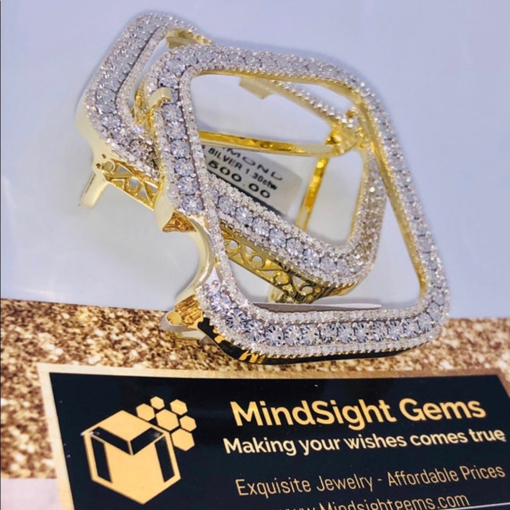 10k Gold Vermeil REAL DIAMOND Apple Watch bezel NOT CZ NOT Fake Free appraisal! - Picture 4 of 10